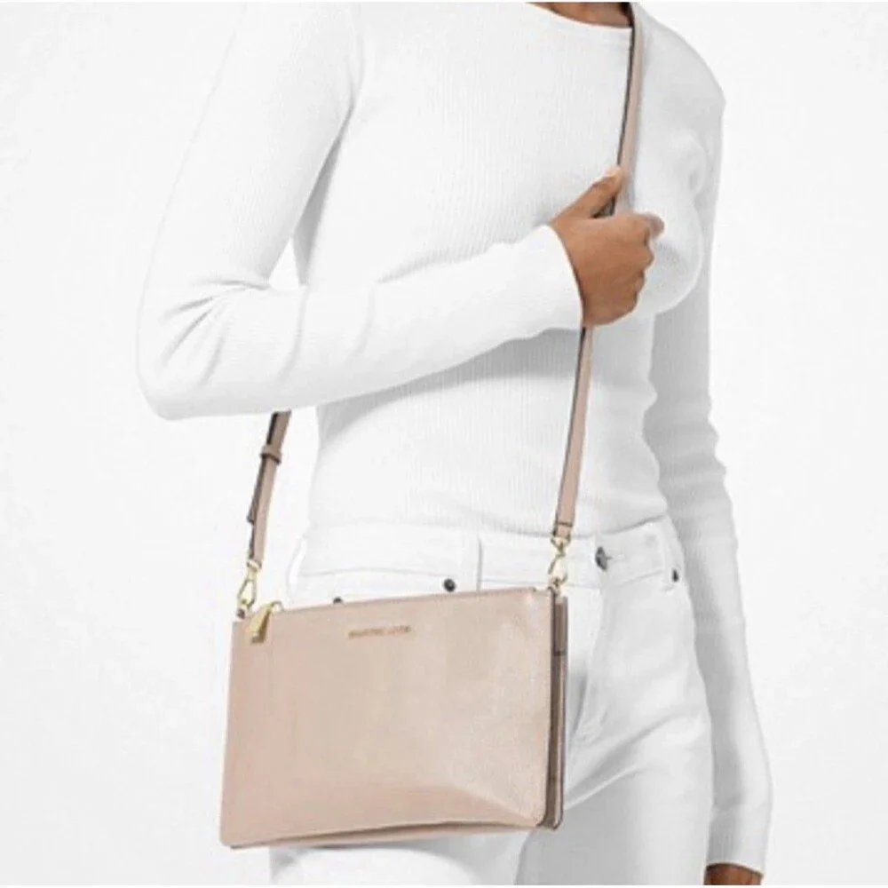 Michael Kors Women's Jet Set Large Leather Double Pouch Crossbody In Soft Pink